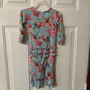 Posh Peanut Fawn LS Ruffled Henley Romper